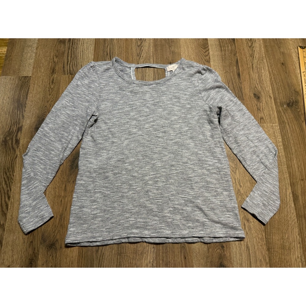 LOFT Shirt Women's Size Small Gray White Long Sleeve Shirt Casual